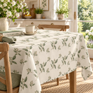 Sage Green Watercolor Botanical Berries Tablecloth