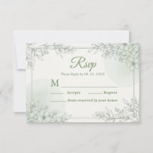 Sage Green Watercolor Botanical Wedding RSVP Card