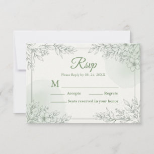 Sage Green Watercolor Botanical Wedding RSVP Card