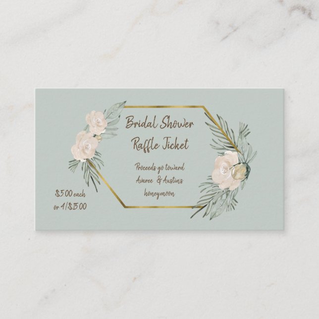 Sage Green Watercolor Bridal Shower Raffle Tickets Enclosure Card (Front)