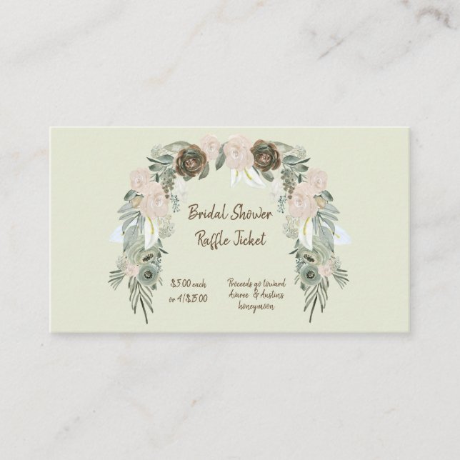 Sage Green Watercolor Bridal Shower Raffle Tickets Enclosure Card (Front)