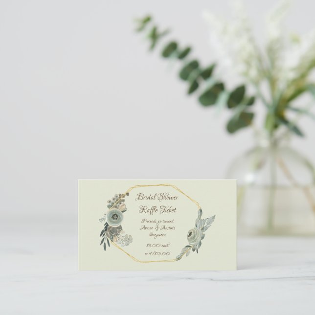 Sage Green Watercolor Bridal Shower Raffle Tickets Enclosure Card (Standing Front)