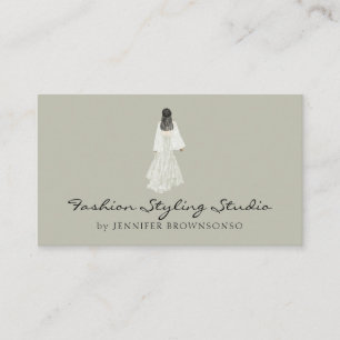 Sage Green Watercolor Bride Dress Wedding Planner Business Card