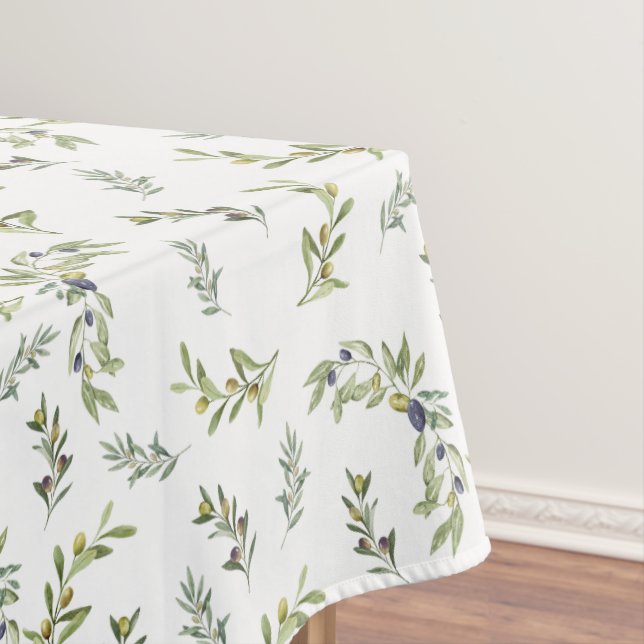 Sage Green Watercolor Chic Olive Pattern Tablecloth (In Situ)