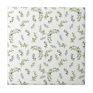 Sage Green Watercolor Chic Olive Pattern Tile