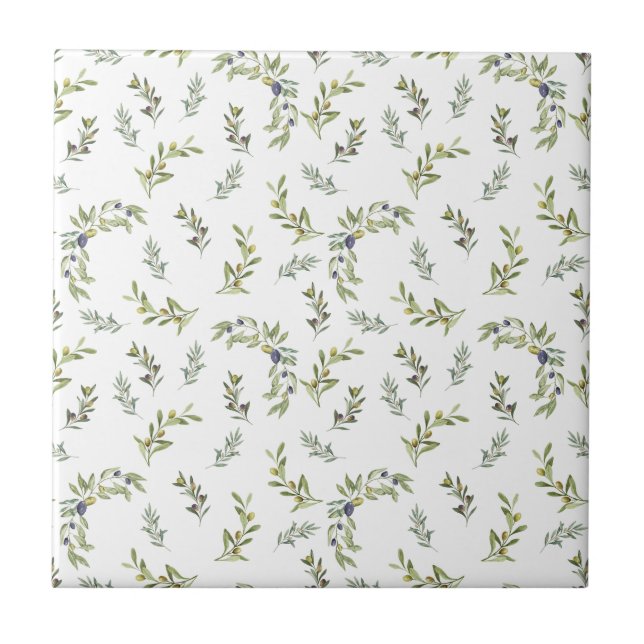 Sage Green Watercolor Chic Olive Pattern Tile (Front)