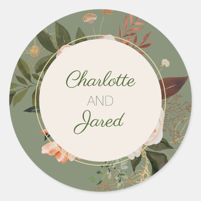 Sage Green Watercolor Floral Envelope Seal (Front)