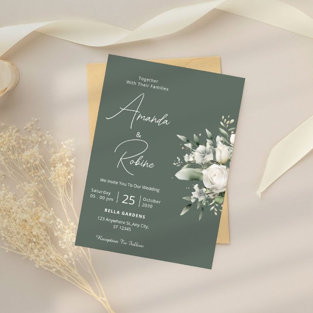 Sage Green Watercolor Floral Wedding Invitation (Creator Uploaded)
