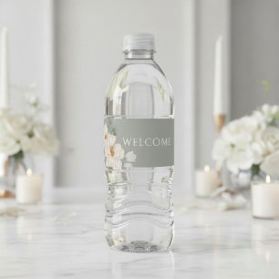 Sage Green Watercolor Floral Wedding  Water Bottle Label