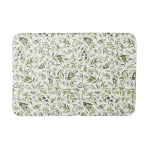 Sage Green Watercolor French Country Chic Olives Bath Mat
