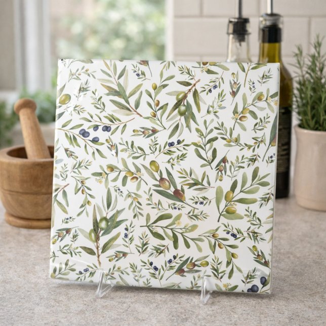 Sage Green Watercolor French Country Chic Olives Tile (Creator Uploaded)