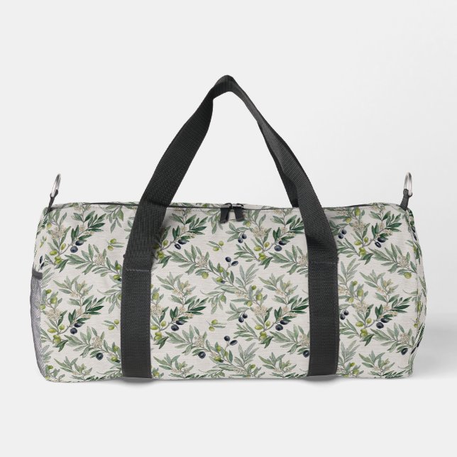 Sage Green Watercolor French Country Olive Duffle Bag (Back)
