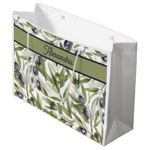 Sage Green Watercolor French Country Olive Large Gift Bag