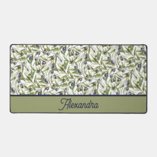 Sage Green Watercolor French Country Olive Name Desk Mat