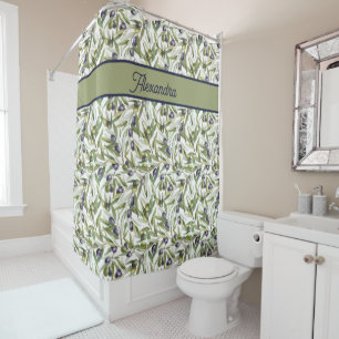 Sage Green Watercolor French Country Olive Name Shower Curtain