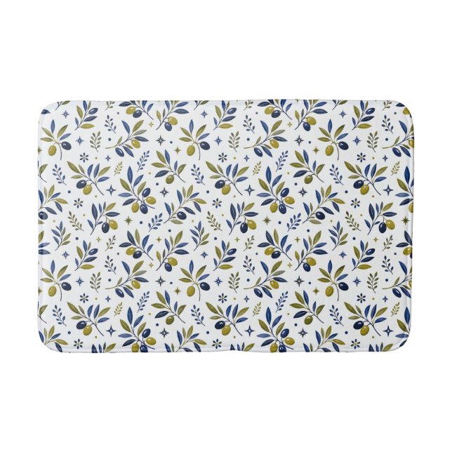 Sage Green Watercolor French Country Olive Pattern Bath Mat (Front)