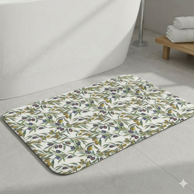 Sage Green Watercolor French Country Olive Pattern Bath Mat (Creator Uploaded)