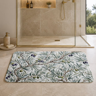 Sage Green Watercolor French Country Olive Pattern Bath Mat