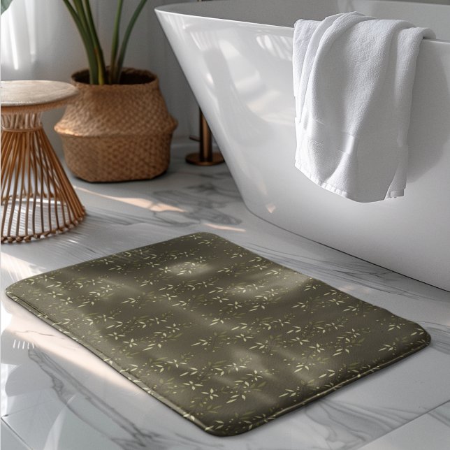 Sage Green Watercolor French Country Olive Pattern Bath Mat (Creator Uploaded)