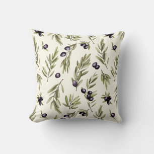 Sage Green Watercolor French Country Olive Pattern Cushion