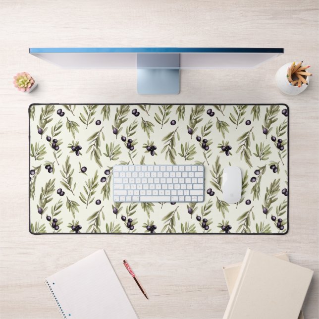 Sage Green Watercolor French Country Olive Pattern Desk Mat (Office 1)