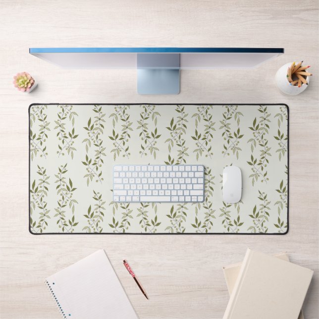Sage Green Watercolor French Country Olive Pattern Desk Mat (Office 1)