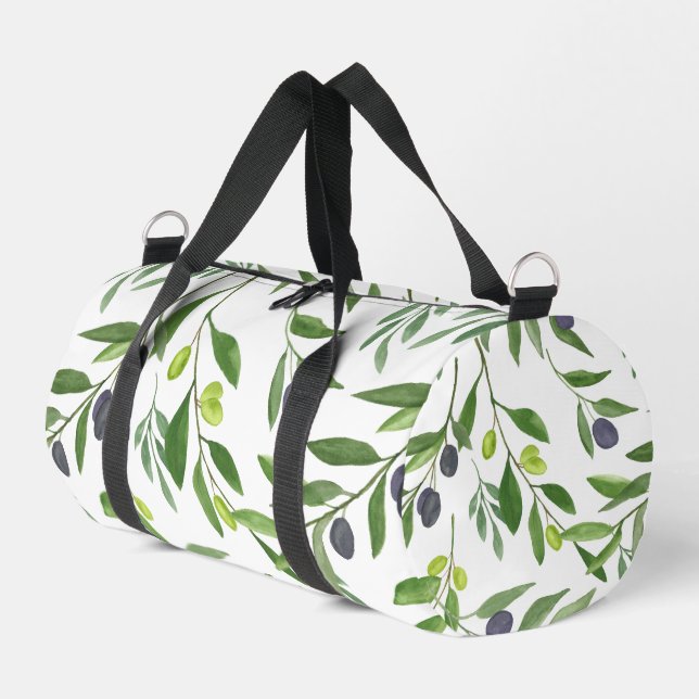 Sage Green Watercolor French Country Olive Pattern Duffle Bag (Left Corner)