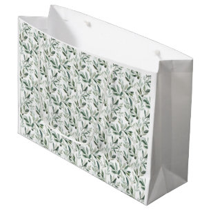 Sage Green Watercolor French Country Olive Pattern Large Gift Bag