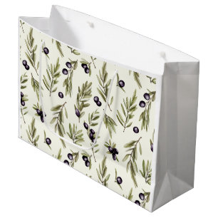 Sage Green Watercolor French Country Olive Pattern Large Gift Bag