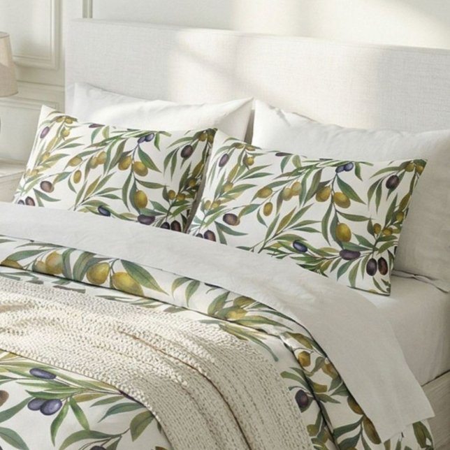 Sage Green Watercolor French Country Olive Pattern Pillowcase (Creator Uploaded)