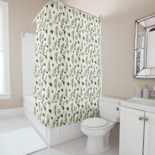 Sage Green Watercolor French Country Olive Pattern Shower Curtain