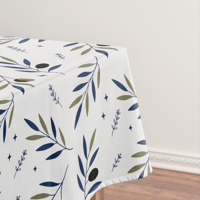 Sage Green Watercolor French Country Olive Pattern Tablecloth (In Situ)