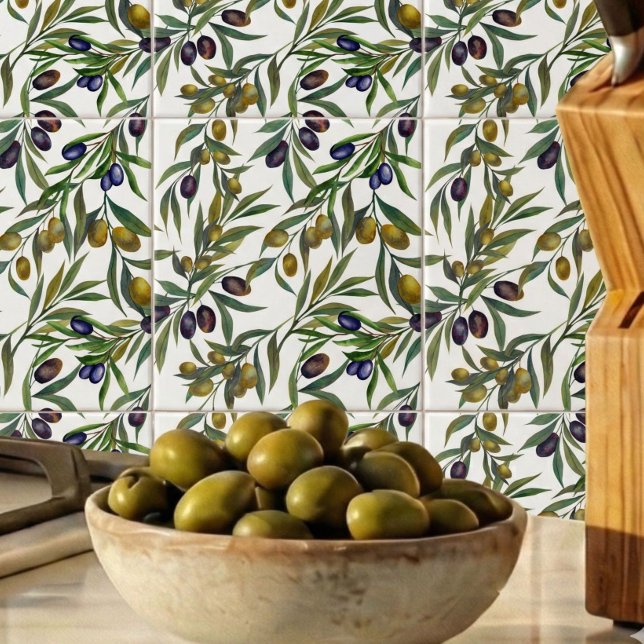 Sage Green Watercolor French Country Olive Pattern Tile (Creator Uploaded)