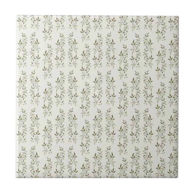 Sage Green Watercolor French Country Olive Pattern Tile (Front)