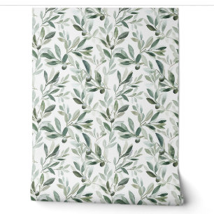 Sage Green Watercolor French Country Olive Pattern Wallpaper