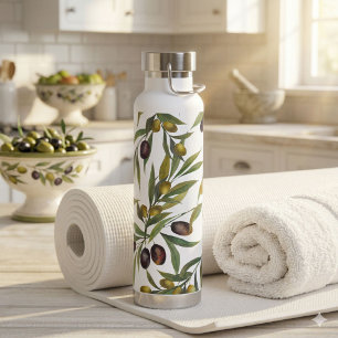 Sage Green Watercolor French Country Olive Pattern Water Bottle