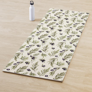 Sage Green Watercolor French Country Olive Pattern Yoga Mat