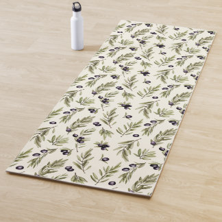 Sage Green Watercolor French Country Olive Pattern Yoga Mat