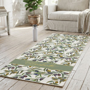 Sage Green Watercolor French Country Olive Pattern Yoga Mat