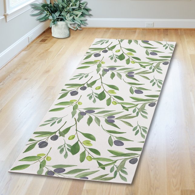 Sage Green Watercolor French Country Olive Pattern Yoga Mat (Creator Uploaded)