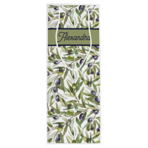 Sage Green Watercolor French Country Olive Wine Gift Bag