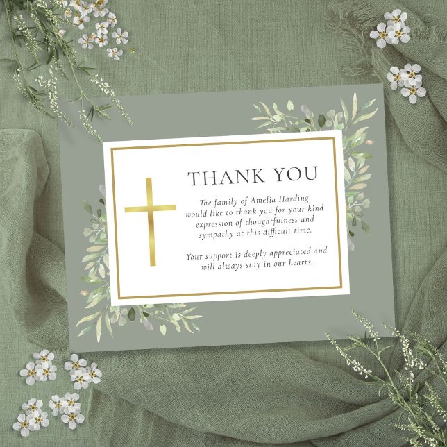 Sage Green Watercolor Greenery Funeral Christian Thank You Card (Sage Green Watercolor Greenery Funeral Christian Thank You Card)