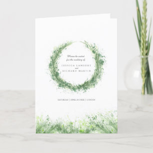 Sage green watercolor greenery wreath wedding programme