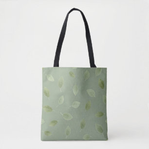 Sage Green Watercolor Leaf Pattern Tote Bag