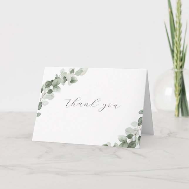 Sage Green Watercolor Leaves Modern Wedding Thank You Card (Front)