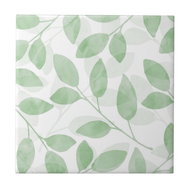 Sage Green Watercolor Leaves Tile (Front)
