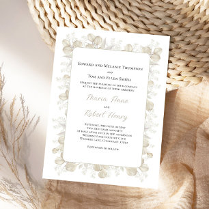 Sage Green Watercolor Leaves Wedding Invitation