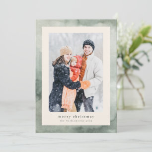 Sage Green Watercolor Merry Christmas Family Photo Holiday Card