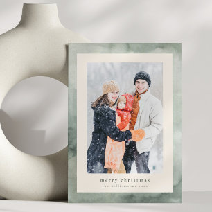 Sage Green Watercolor Merry Christmas Family Photo Holiday Card