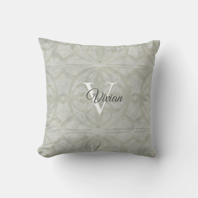 Sage Green Watercolor Monogram Name  Throw Pillow (Front)